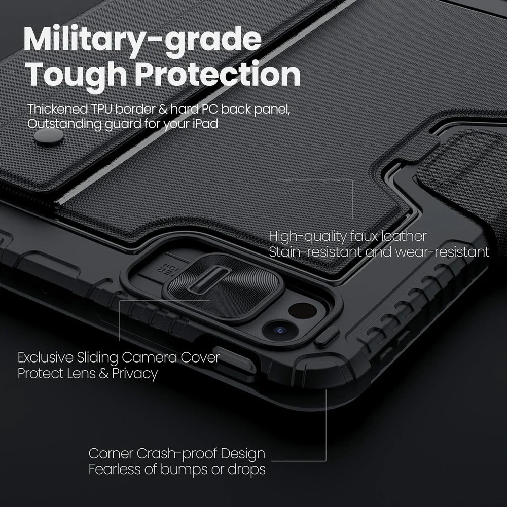 Nillkin iPad Pro 11 M5 M4 2025 2024 Case Backlit Keyboard Trackpad Rugged Black